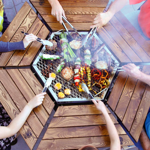 The Jag 6 Hexagon BBQ Grill and Fire Pit Party Table Griddle Jag Grills